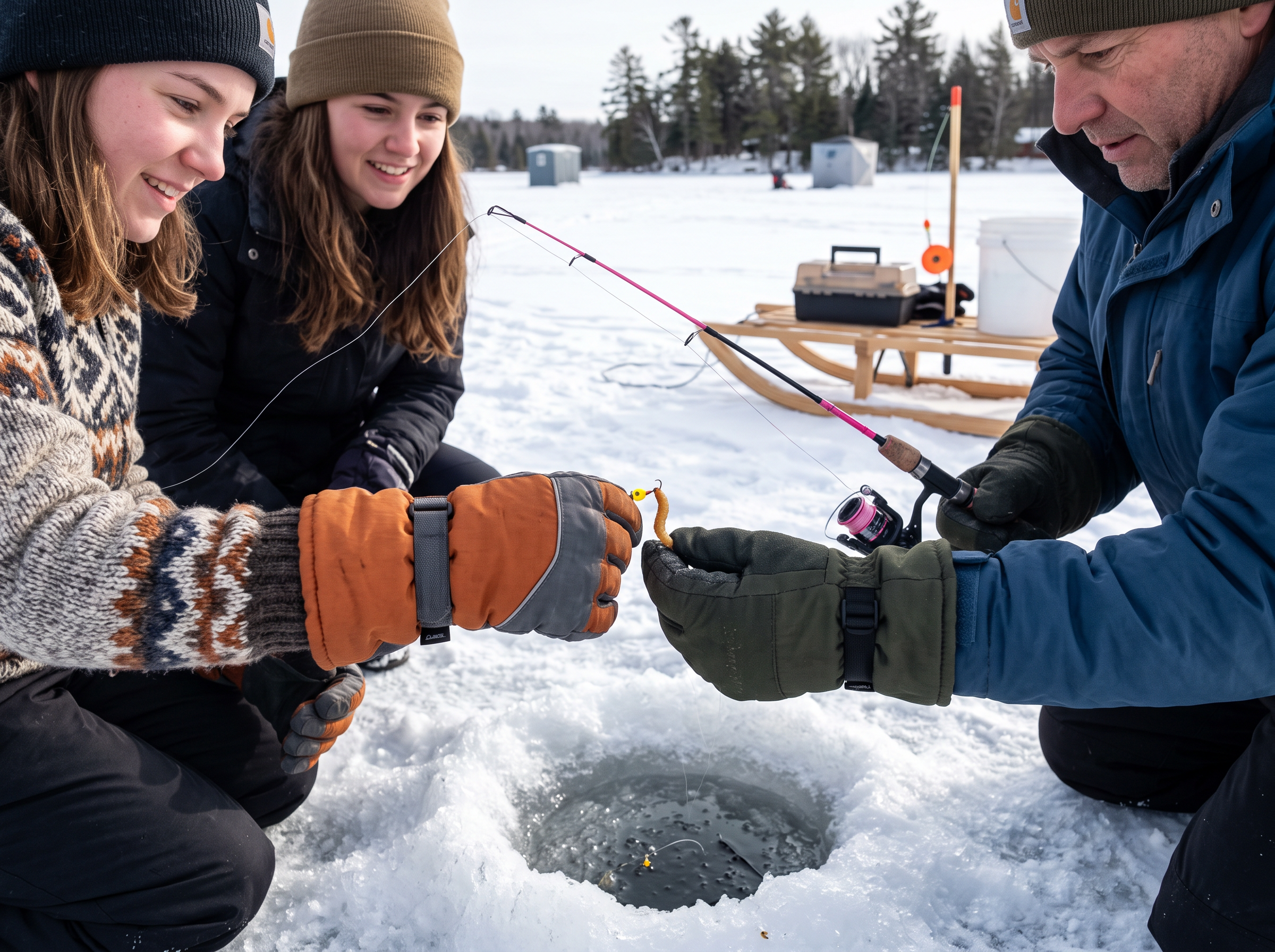 Ice fishing beginner lesson with instructor