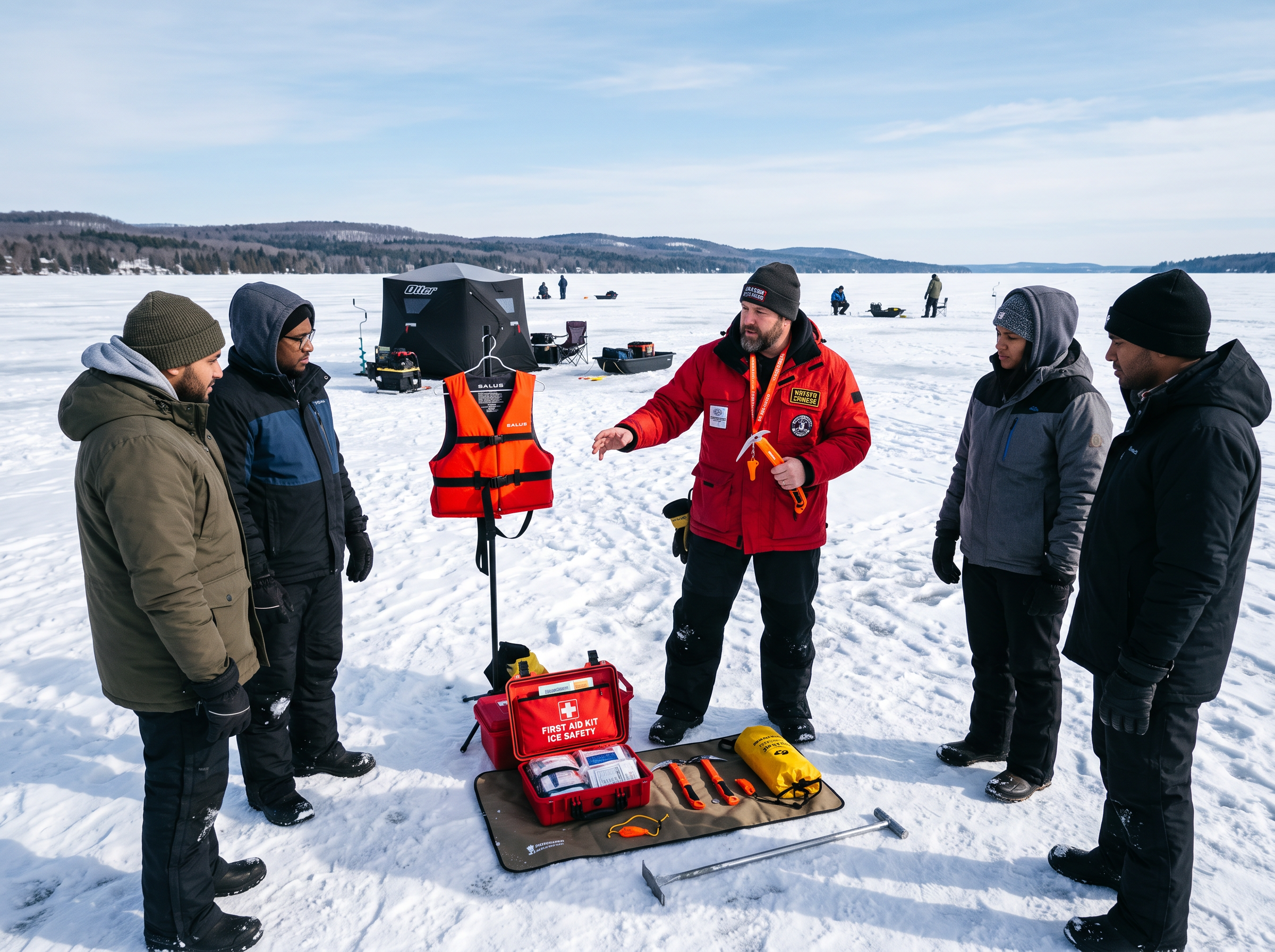 Corporate group ice fishing team event